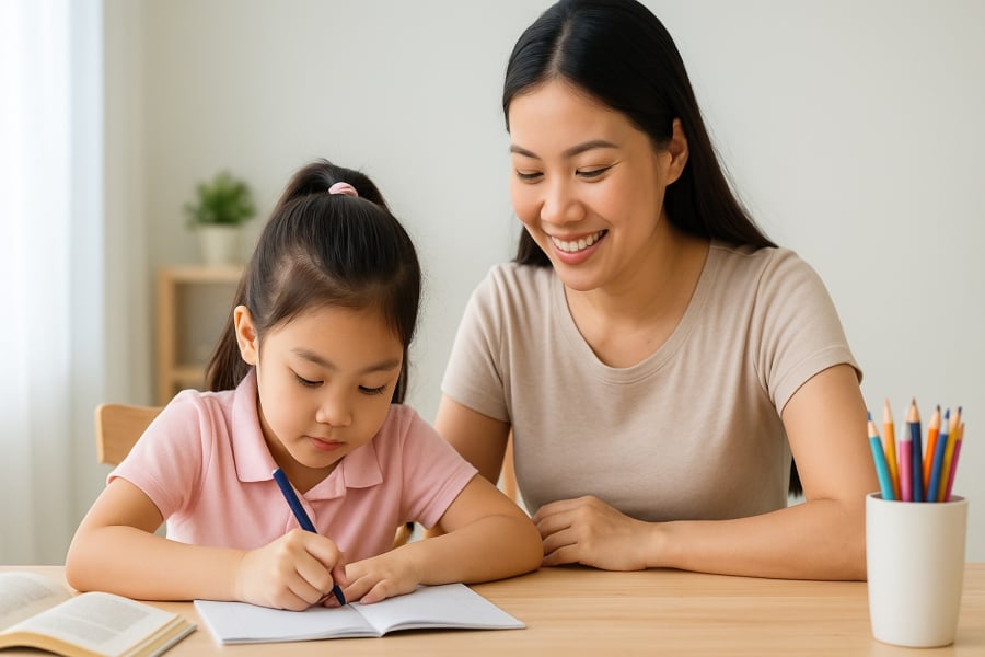 Cha mẹ đồng hành cùng con luyện chữ mỗi ngày giúp con học tốt và thêm tự tin khi vào lớp 1.
