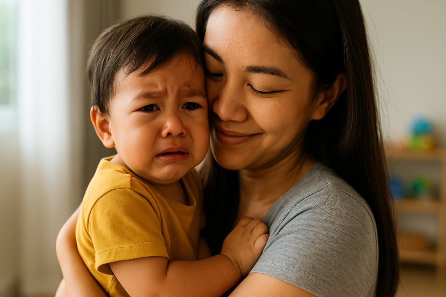 Trẻ thường thoải mái bộc lộ cảm xúc nhất khi ở cạnh mẹ.