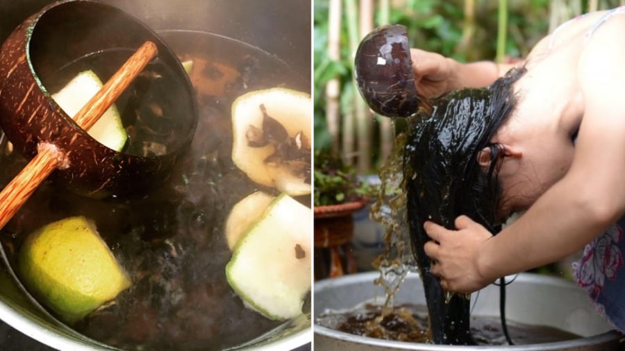 Nấu nước gội đầu bằng các nguyên liệu tự nhiên có tác dụng làm sạch tóc, nuôi dưỡng tóc, giúp tóc không bị lệ thuộc vào các sản phẩm công nghiệp.