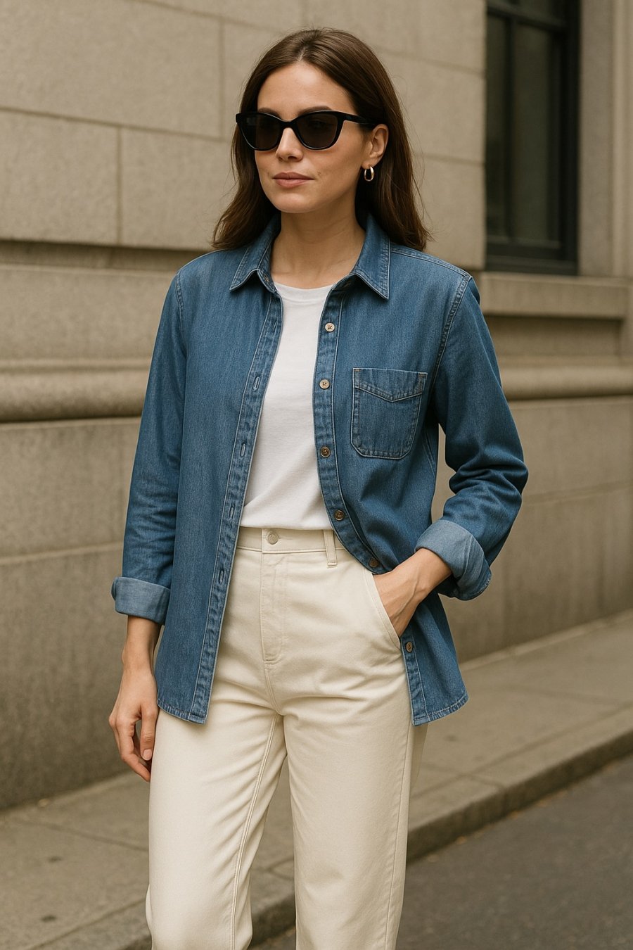 Sơ mi denim trẻ trung, cá tính – lựa chọn hoàn hảo cho ngày đầu thu năng động.