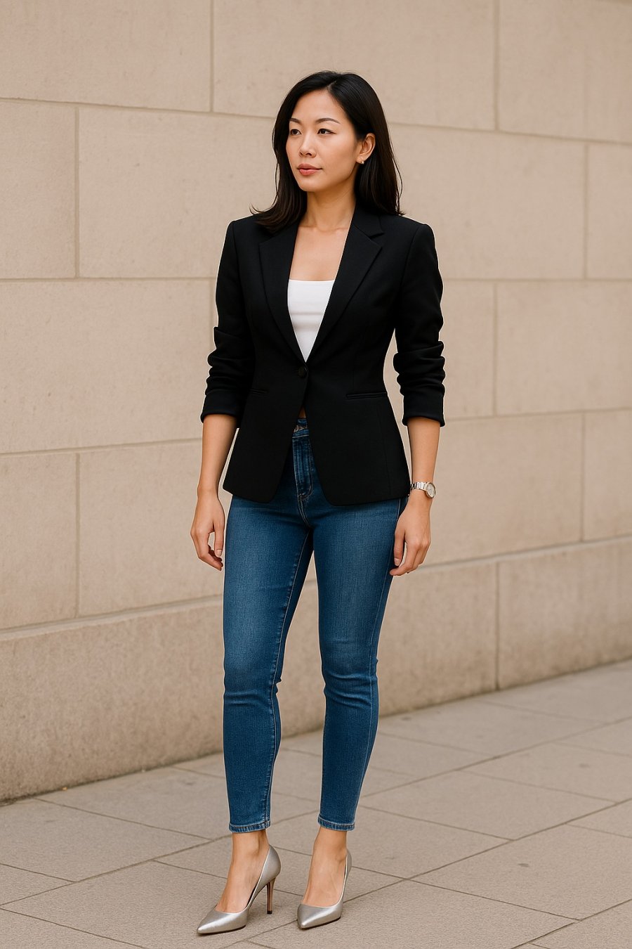 Blazer phối cao gót – công thức giúp phụ nữ 30+ thêm phần sang trọng, quyến rũ.