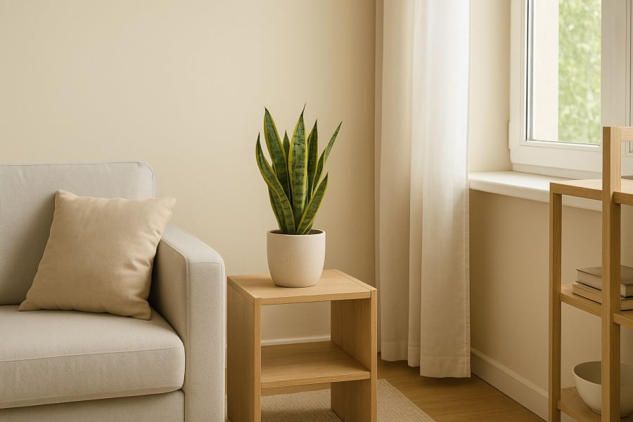 Cây lưỡi hổ mini – giải pháp lọc khí, làm đẹp không gian sống trong nhà nhỏ.