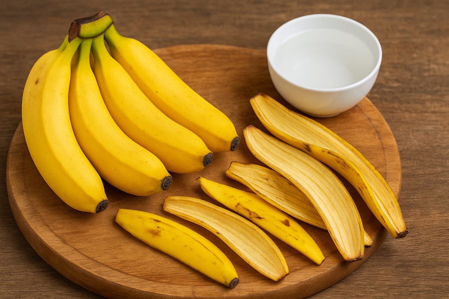 Vỏ chuối sau khi tách cần được rửa sạch kỹ lưỡng trước khi sử dụng để đảm bảo an toàn.