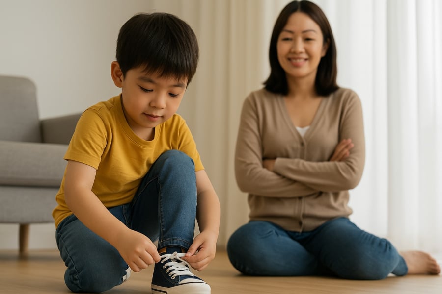 Trẻ học cách tự lập từ những việc nhỏ nhất khi cha mẹ chịu buông tay đúng lúc.