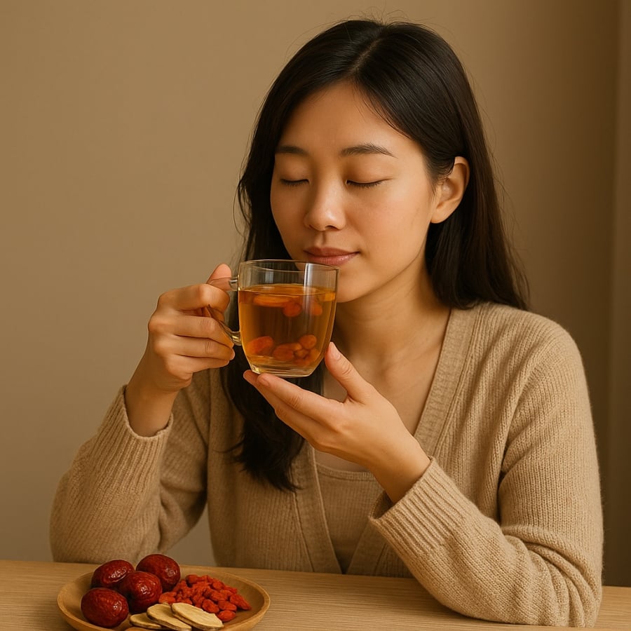 Uống trà bổ khí huyết đúng cách có thể mang lại cảm giác thư giãn và hỗ trợ chăm sóc sắc đẹp.