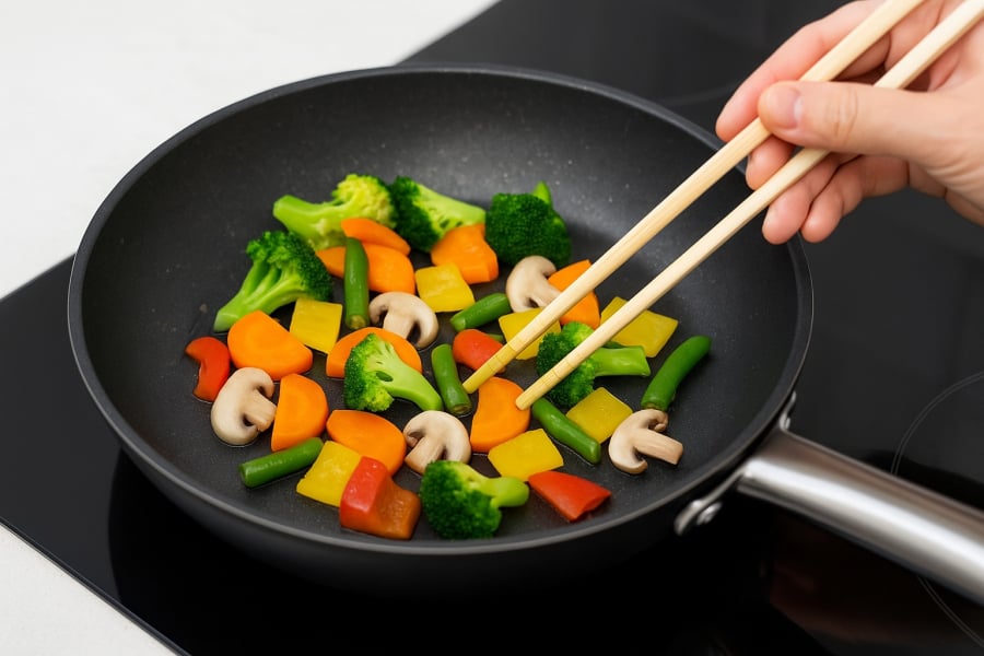 Mẹo nấu với chảo chống dính giúp giảm dầu mỡ mà món ăn vẫn thơm ngon.