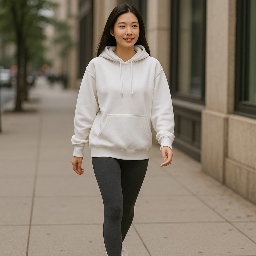 Hoodie dáng rộng mix quần legging – công thức hack dáng cực sành điệu.