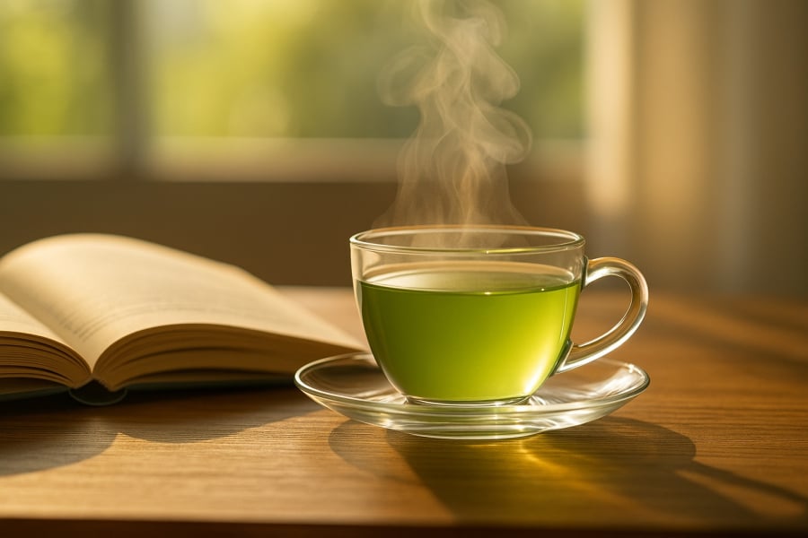 Một tách trà xanh buổi sáng giúp cơ thể tỉnh táo và tràn đầy năng lượng.