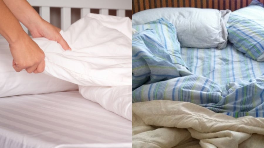 Hãy tung chăn màn để ánh sáng tự nhiên diệt khuẩn, đi đánh răng, vệ sinh sau đó hãy gấp sau
