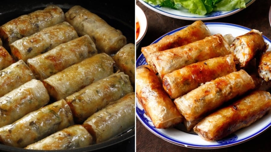 Rán nem hai lần giúp nem vàng giòn hơn.
