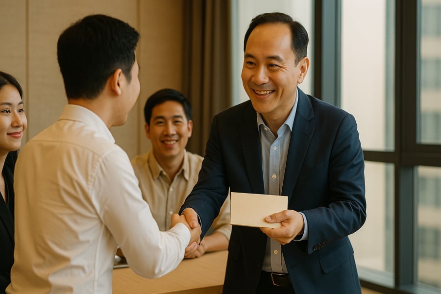 Sếp có ánh mắt sáng và bàn tay dày thường biết chia sẻ thành công cùng nhân viên.