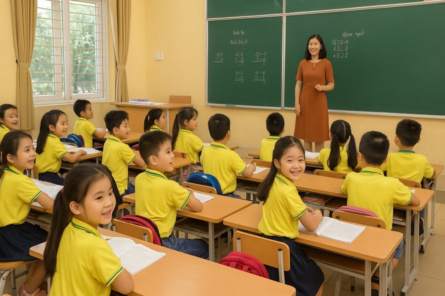 Học sinh tiểu học tại Hà Nội trong giờ học – từ năm 2025, các em được miễn hoàn toàn học phí khi học tại trường công lập.