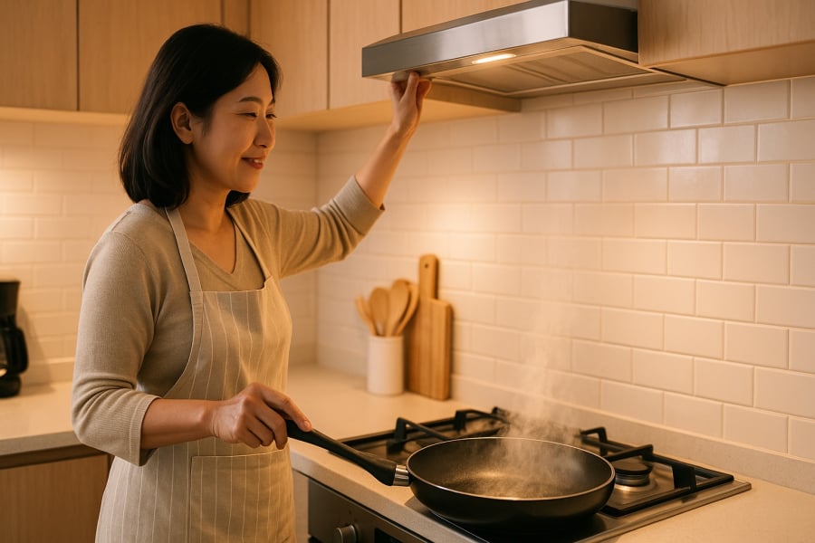Bật máy hút mùi khi nấu ăn giúp giảm đáng kể lượng khói dầu – tác nhân tiềm ẩn gây ung thư phổi ở phụ nữ.
