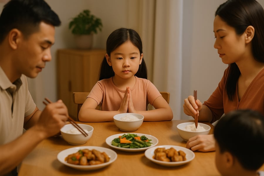 Tư thế lịch sự và thái độ tôn trọng trong bữa ăn là dấu hiệu sớm của sự trưởng thành.