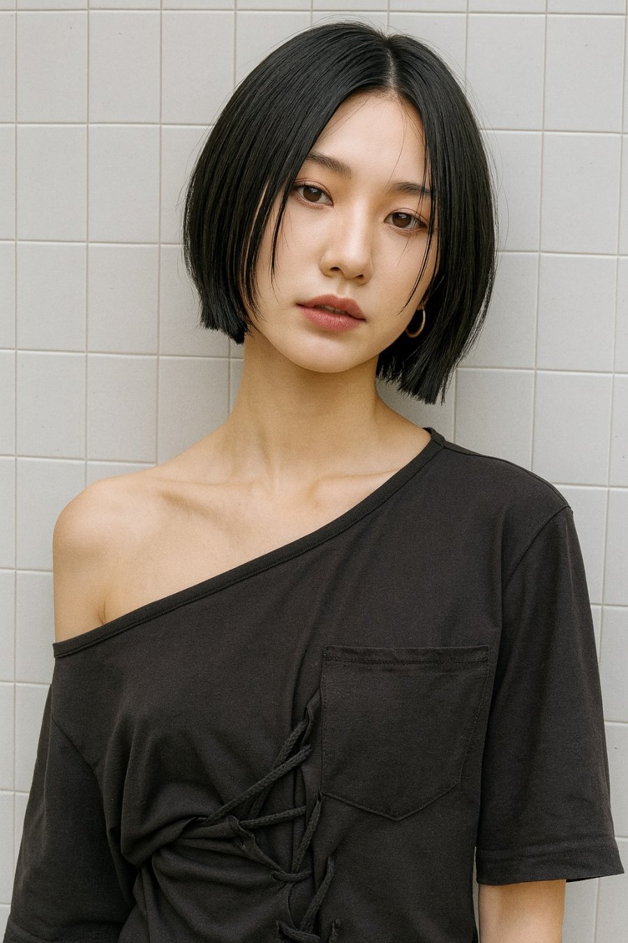 Không cần tạo kiểu cầu kỳ, tóc bob đen tự nhiên vẫn đủ giúp bạn ghi điểm thanh lịch trong mọi khung hình.