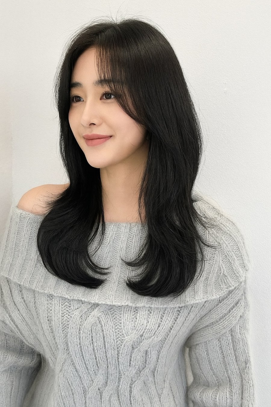 Không dài cũng chẳng ngắn, tóc lửng đen tự nhiên vừa dễ chăm vừa ‘hack tuổi’ cực đỉnh.