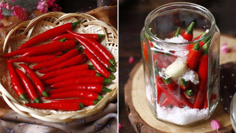 Bạn có thể bảo quản ớt tươi bằng cách để ớt cùng với muối hạt.