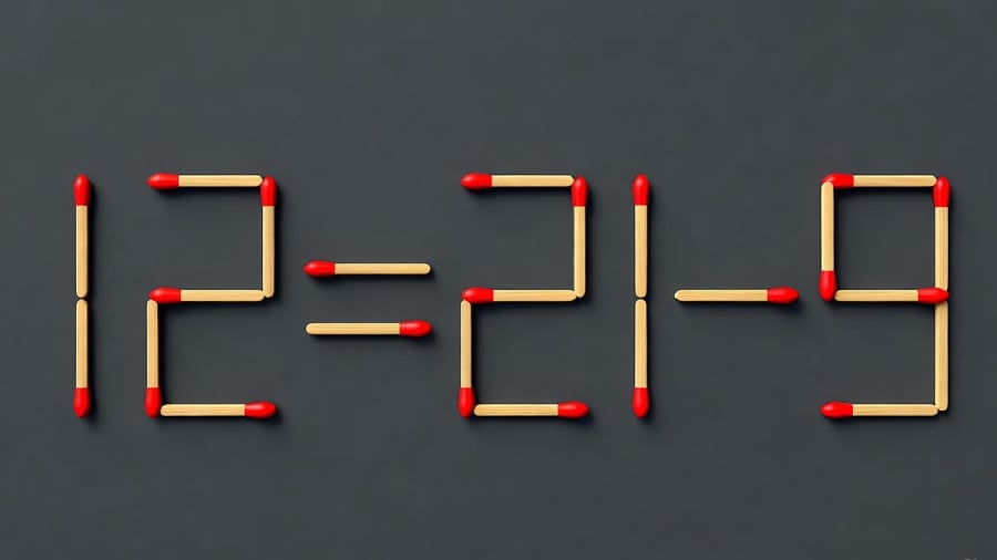 Bạn chỉ cần di chuyển một que diêm từ vị trí dầu bằng để có phép tính đúng là 12=21-9.