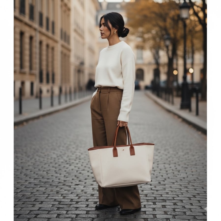 Áo len trắng tối giản – item “must-have” trong tủ đồ Thu Đông 2025.