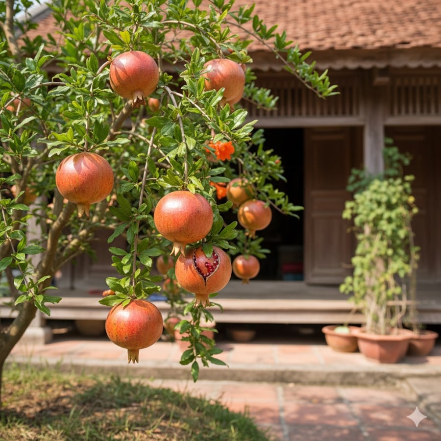 Trong phong thủy Á Đông, cây lựu mang biểu tượng của phú quý, sum vầy và sinh sôi nảy nở. Trồng lựu sau nhà giúp tăng cường vượng khí, đặc biệt hữu ích trong việc giữ tài lộc và hóa giải xung đột giữa các luồng khí xấu.    