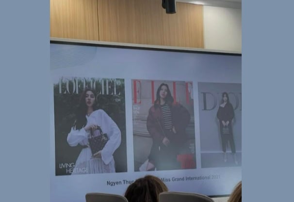 Hình ảnh của Hoa hậu Thùy Tiên được cho là xuất hiện trong cuộc họp của Miss Grand International    