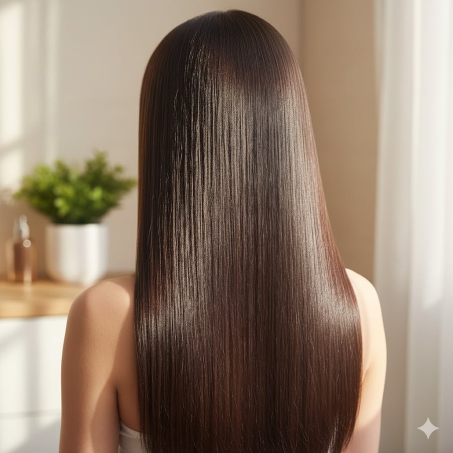 Mái tóc bóng mượt tự nhiên sau khi kiên trì ủ tóc 1 lần/tuần bằng nguyên liệu thiên nhiên.