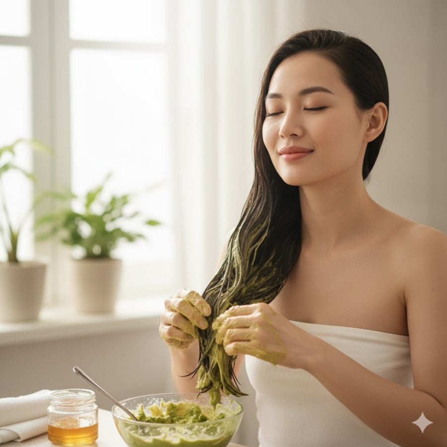 Ủ tóc bằng nguyên liệu tươi như bơ, mật ong giúp tóc mềm mượt và phục hồi hư tổn hiệu quả.