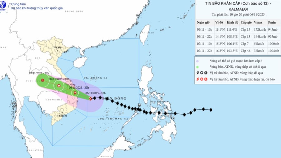 Bão số 13 là cơn bão mạnh đang thẳng tiến vào đất liền nước ta