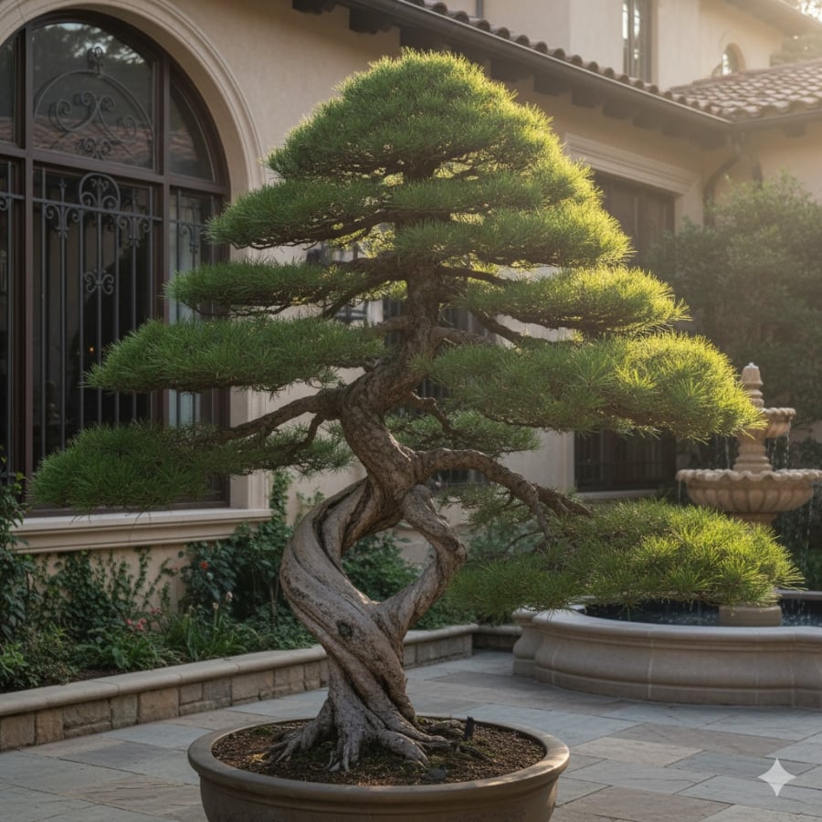 Cây tùng tượng trưng cho sự kiên định và trường thọ, giúp cân bằng năng lượng phong thủy cho ngôi nhà.