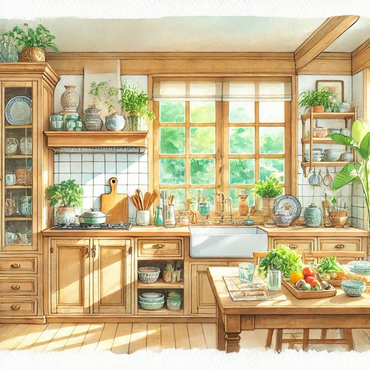 Bếp ấm áp thơm tho thể hiện gia đình no đủ đầm ấm