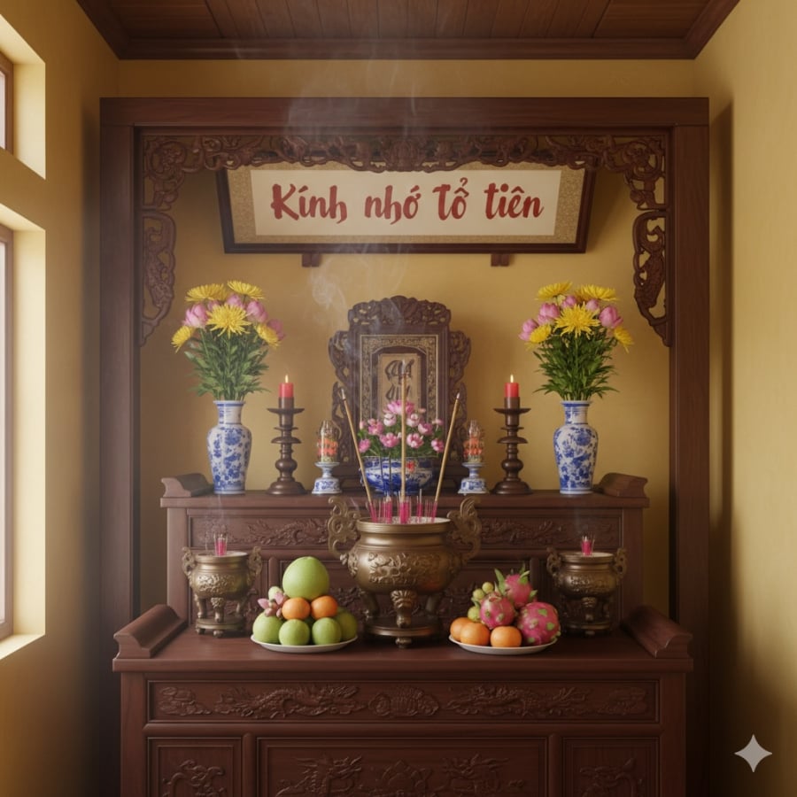 Bàn thờ đặt đúng phong thủy, bát hương thông thoáng giúp tụ linh khí, đón tài lộc vào nhà.