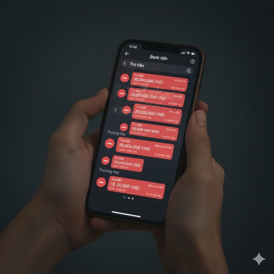 Nạn nhân phát hiện tài khoản ngân hàng bị chuyển tiền hàng loạt chỉ sau vài phút.