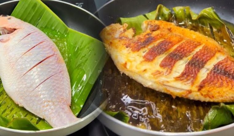 Lót lá chuối cũng giúp chiên rán không bị dính sát chảo