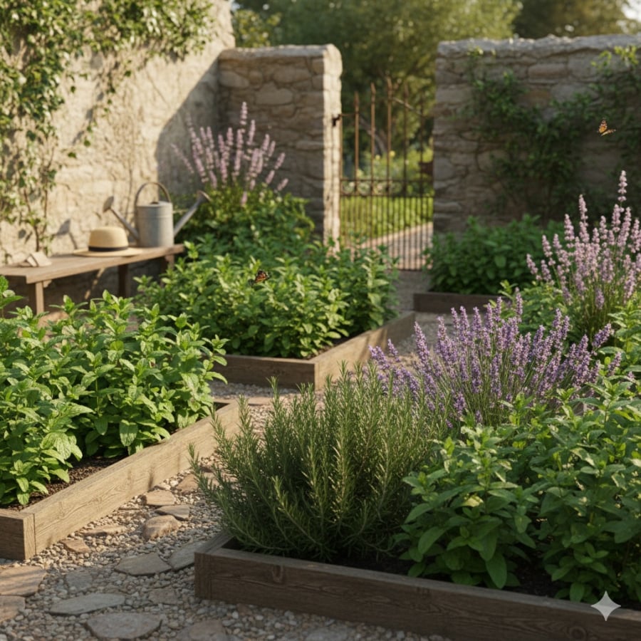 Trồng các loại cây có mùi mạnh như bạc hà và hương thảo giúp xua đuổi chuột và làm vườn thêm thơm mát.