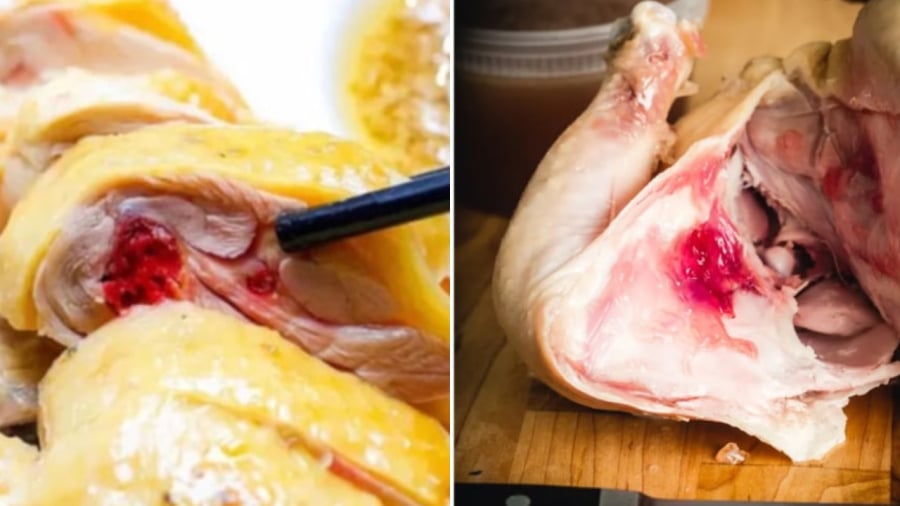 Hiện tượng thịt gà luộc bị đỏ xương là bình thường.