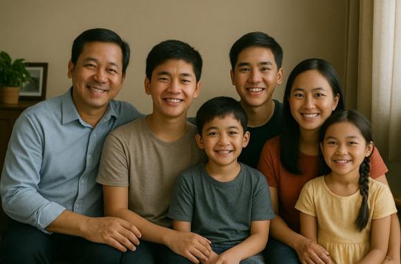 Con cả là đứa con đầu tiên trong gia đình, từ nhỏ đã nhận được sự quan tâm và chăm sóc đặc biệt từ cha mẹ. 