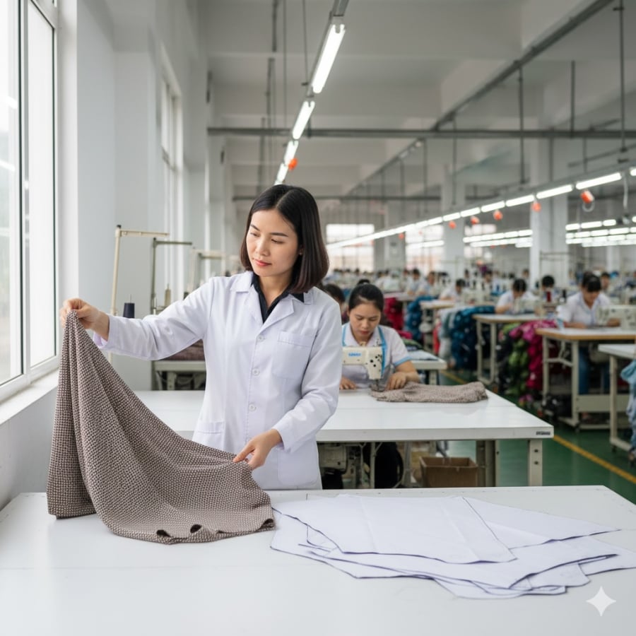 Kỹ sư dệt may kiểm soát chất lượng và quy trình sản xuất thời trang.