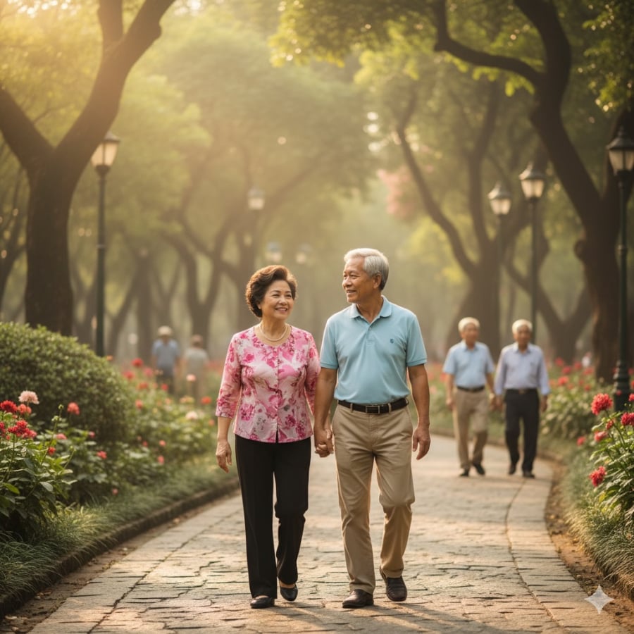 Sức khỏe và bạn đời là hai yếu tố giúp tuổi già bền vững và hạnh phúc.