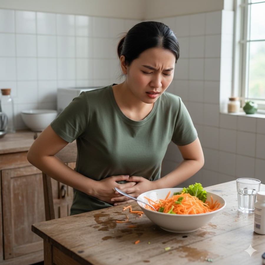 Người có hệ tiêu hóa yếu dễ bị đầy hơi, khó tiêu nếu ăn nhiều cà rốt sống.