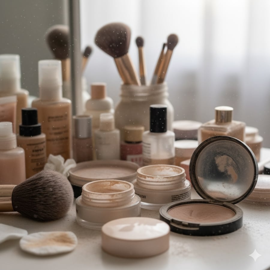 Dụng cụ dưỡng da và makeup không được làm sạch dễ gây bí tắc và lão hóa.