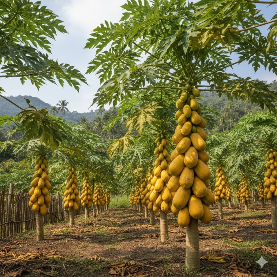 Vườn đu đủ Việt Nam trồng bạt ngàn, trái chín vàng thơm ngọt, tốt cho sức khỏe.