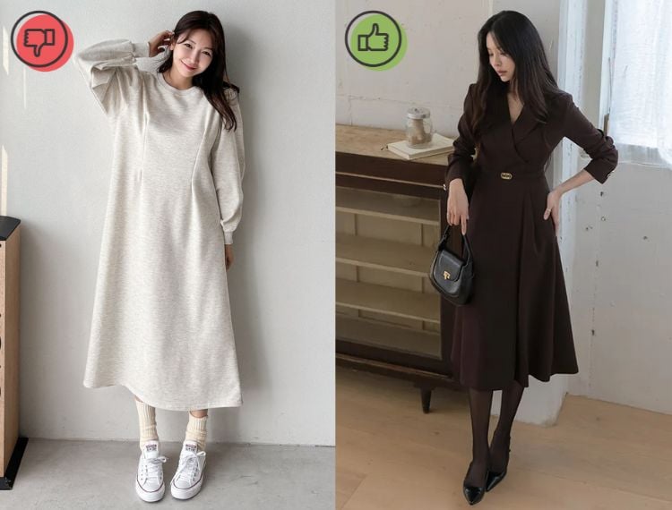 Váy nỉ dáng suông luôn mang đến cảm giác thoải mái và ấm áp nên được ưu ái trong thời tiết se lạnh.