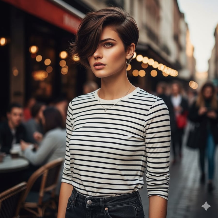 Phá cách và đầy cá tính! Kiểu tóc pixie siêu ngắn với phần mái dài rẽ lệch mang đến vẻ ngoài năng động, sành điệu và tinh nghịch. Một lựa chọn hoàn hảo để thể hiện phong cách độc đáo của bạn!