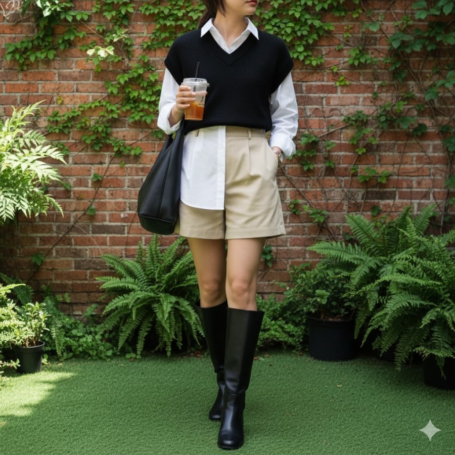 Short jeans khi đi cùng combat boots là lựa chọn quen thuộc mỗi khi thời tiết se lạnh