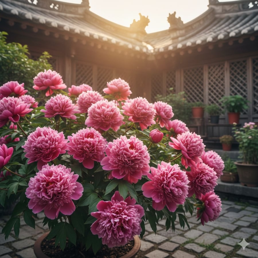 Mẫu đơn – biểu tượng phú quý và vượng khí, phù hợp trồng trước cửa để tăng sinh khí cho gia đình.