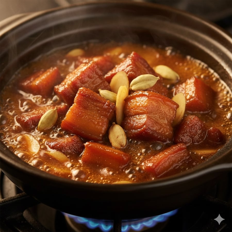 Thảo quả và riềng giúp nồi thịt lợn kho dậy mùi, mềm thơm mà không còn mùi hôi.