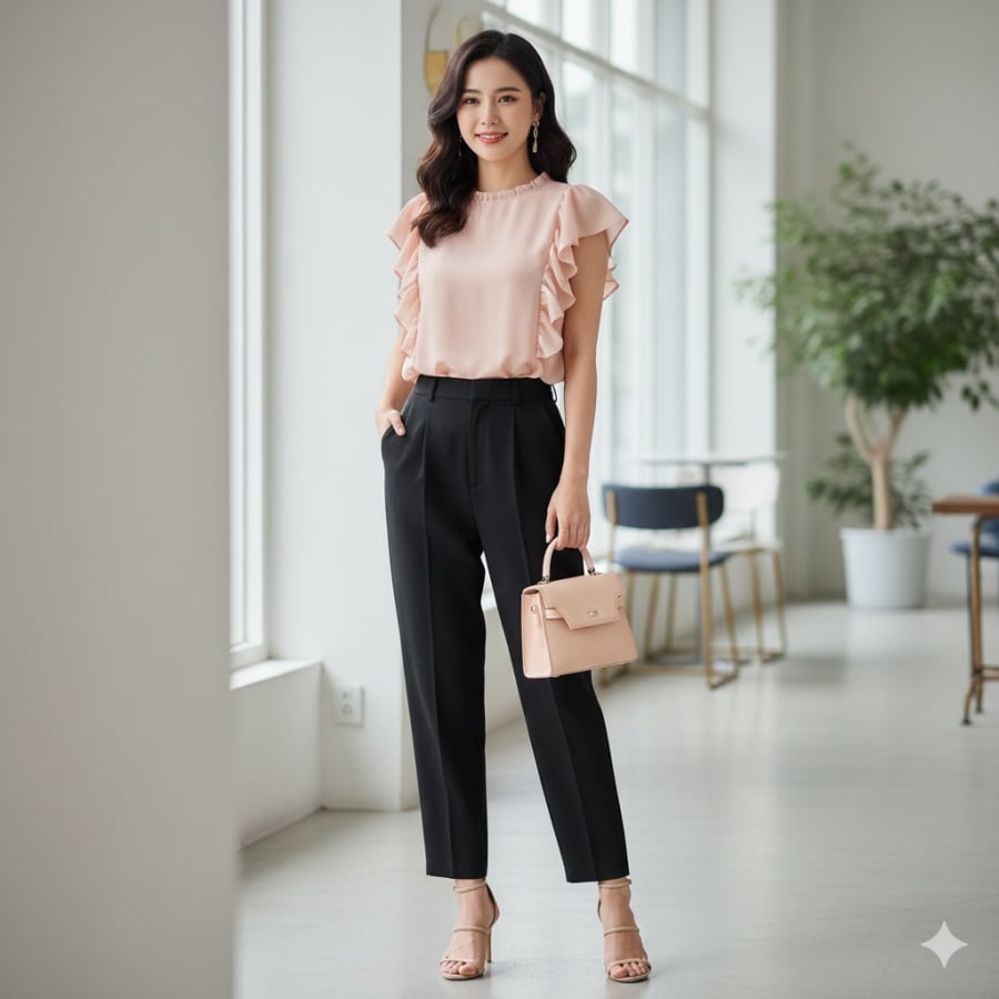 Sự ngọt ngào và thanh lịch hòa quyện trong set đồ sơ mi – baggy hiện đại.