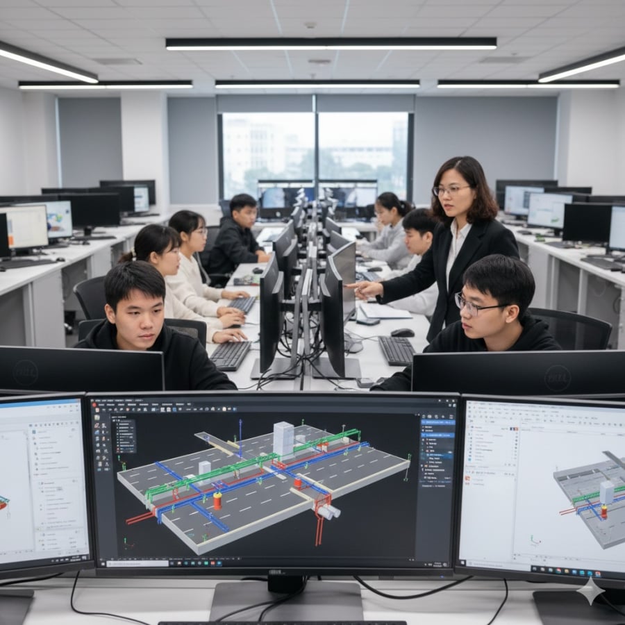 Sinh viên ngành xây dựng được đào tạo chuyên sâu, tiếp cận công nghệ mô phỏng tiên tiến.