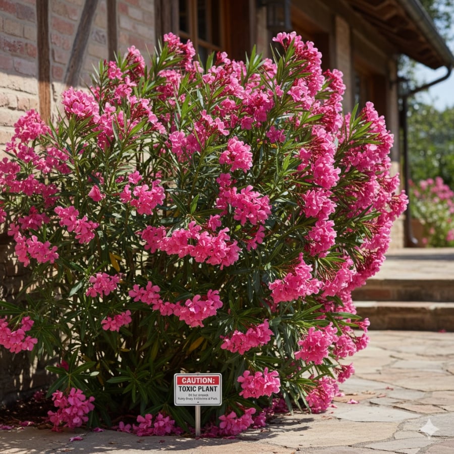 Trúc đào đẹp nhưng chứa độc tính mạnh, cần tránh để trong nhà hoặc nơi trẻ nhỏ dễ tiếp xúc.