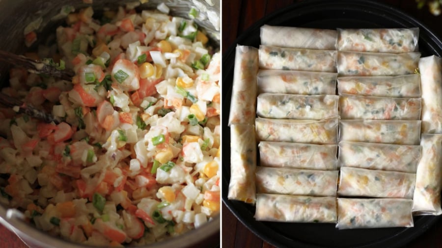 Vì phần sốt mayonnaise đã có gia vị nên bạn chỉ cần nêm thêm một chút hạt tiêu, hạt nêm là đủ.